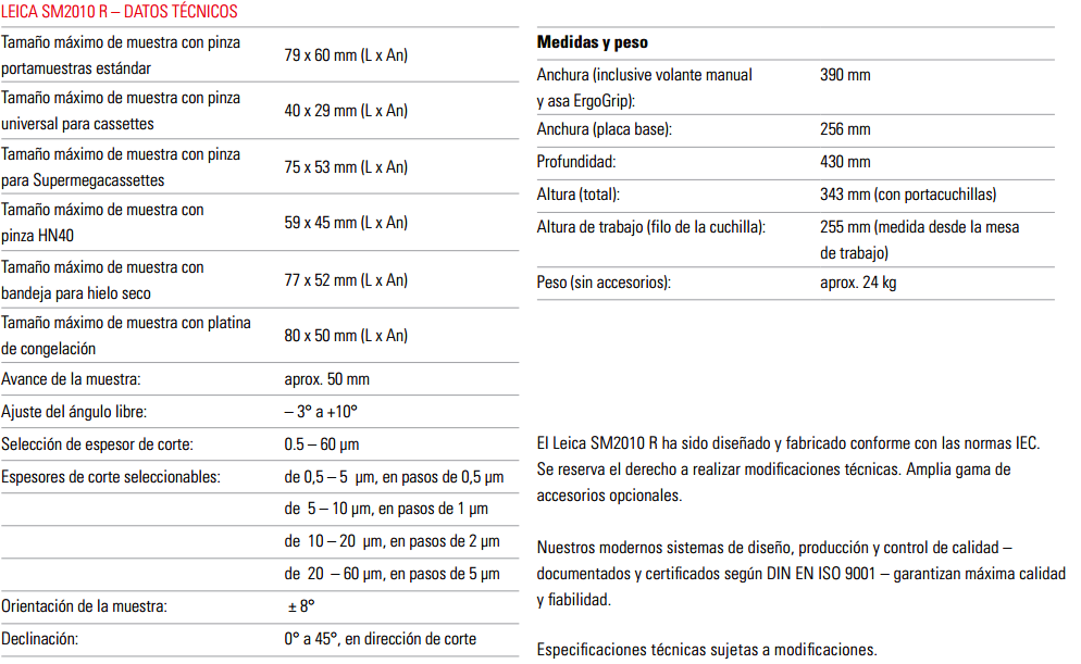  Especificaciones Tecnicas Microtomo SM2010 R 